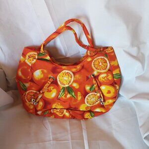 Orange Citrus Print Tote Purse Zipper Closure Lightweight New